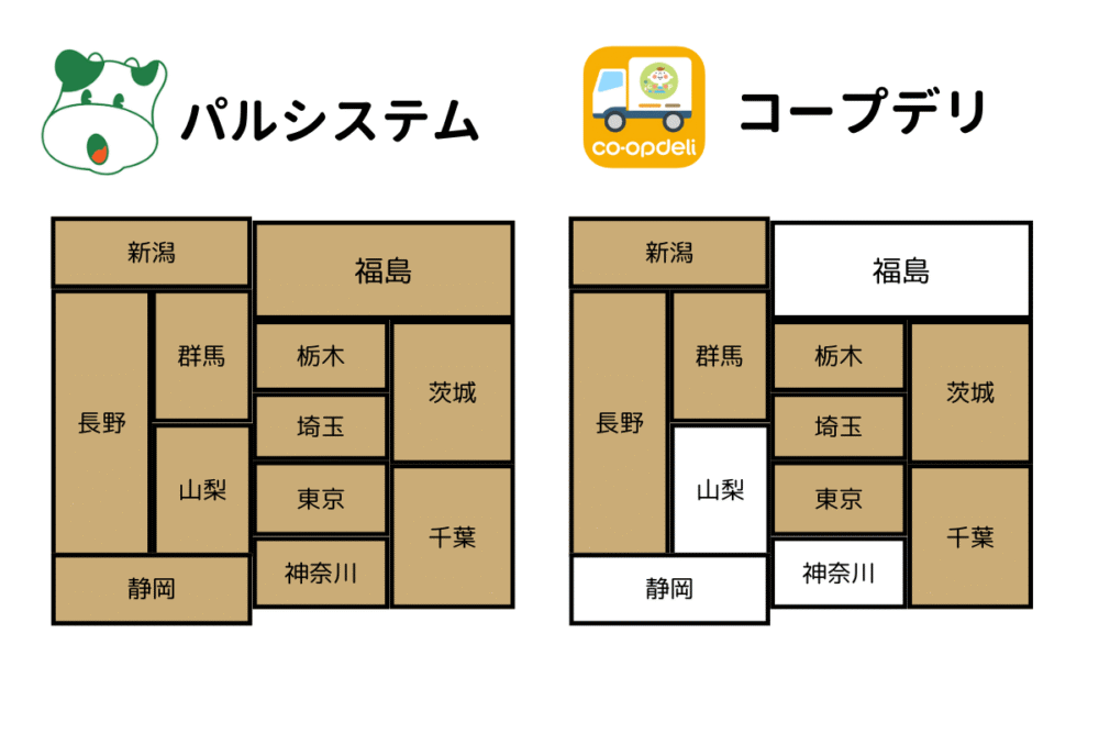 パルシステムとコープデリの配達エリアの比較